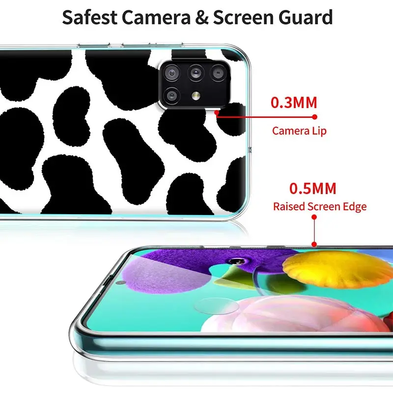 

Cow Milk Black White Case For Samsung Galaxy A51 A71 A41 A42 5G A31 A21 A01 M51 M21 M11 Clear Soft Phone Coque Shell