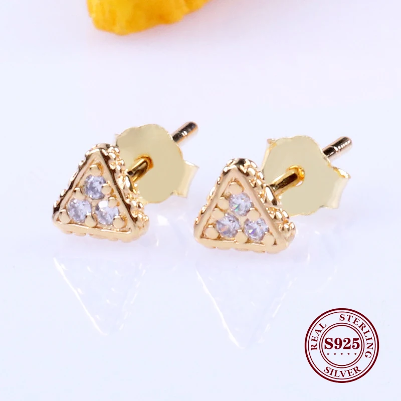 

DoDoFly 925 Sterling Silver Creative Gold-plated Triangular Cubic Zircon Earrings Pure Silver Shining Triangular Earrings