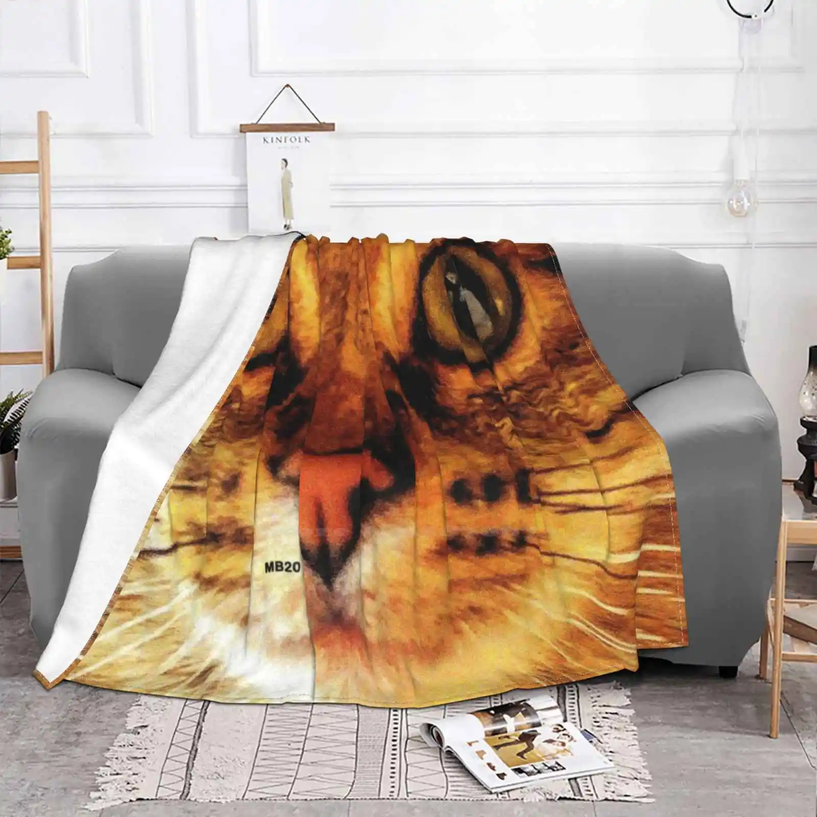 Легкое мягкое фланелевое одеяло в полоску с тигром и котом|Одеяла| |