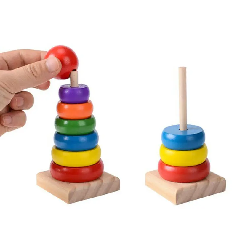 Деревянные блоки игрушки для укладки кольцо башня Монтессори Обучающие