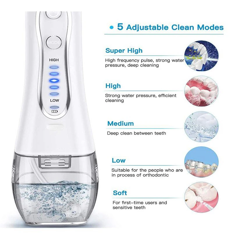 

300ML Capacity Water Tank Dental Flosser Cordless Portable Tooth Cleaner Oral Irrigator For Teeth Cleaning With 8 Jet Tips