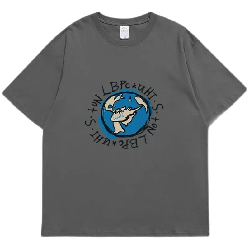 

2021 summer new cartoon earth print short-sleeved T-shirts, men's casual fashion short-sleeved T-shirts, couples T-shirts