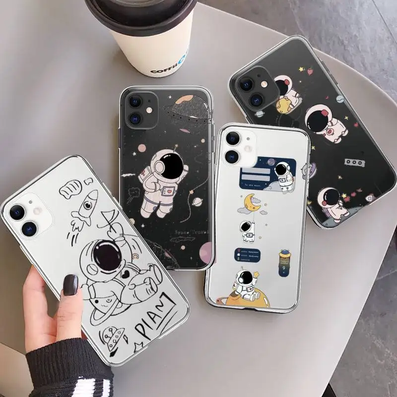 

Astronaut cartoon funny Phone Case Transparent for iPhone 6 7 8 11 12 s mini pro X XS XR MAX Plus