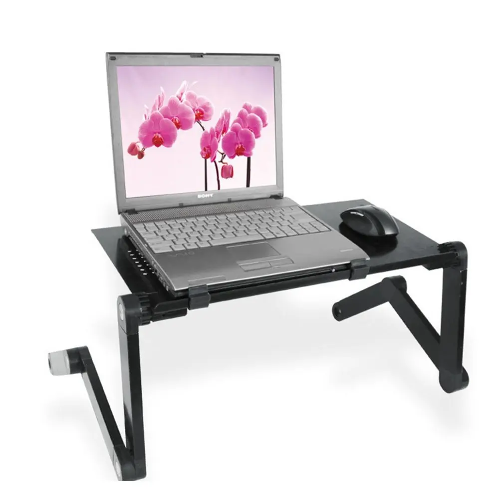 

New Adjustable Aluminum Laptop Desk Table Ergonomic TV Bed Lapdesk Tray PC Notebook Table Desk Stand With Cooling Fan Mouse Pad