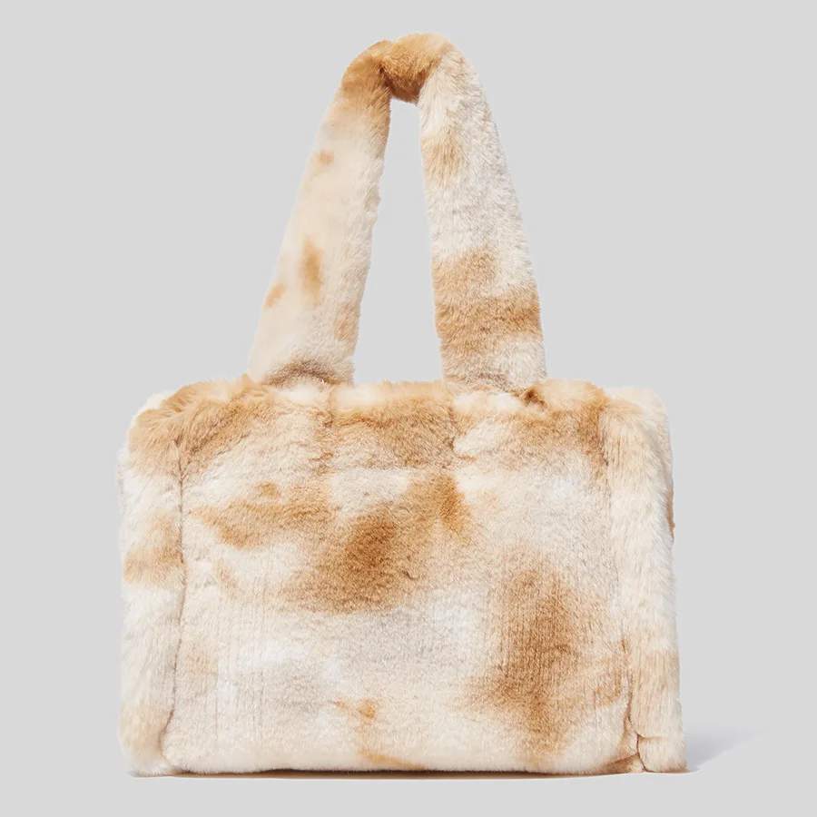 

Fashion Tie Dye Soft Plush Totes Women Handbags Designer Ladies Shoulder Bags Luxury Faux Fur Big Purse 2022 Winter