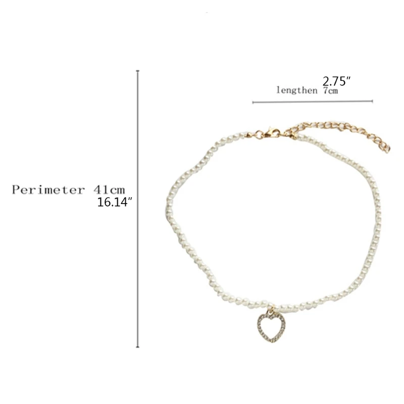 

Luxury Simulated Pearl Chian Choker with Delicate Heart Pendant Necklace for Women Charming Adjustable Party Jewelry