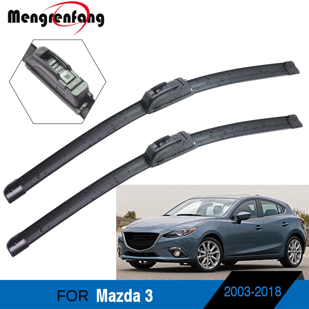 

Для Mazda 3 автомобильные щетки стеклоочистителя лобового стекла мягкие резиновые стеклоочистители J крюк и боковой штифт аксессуары в виде оружия 2003-2018