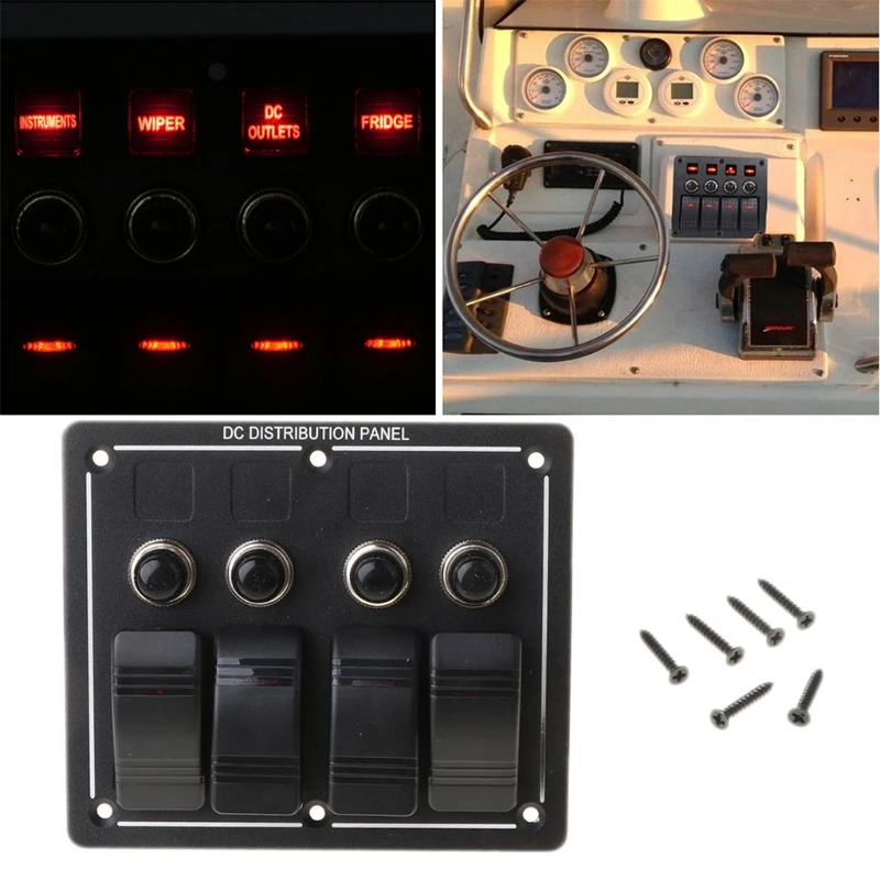 4 Gang красный светодиодный Водонепроницаемый рокер Панель переключатель