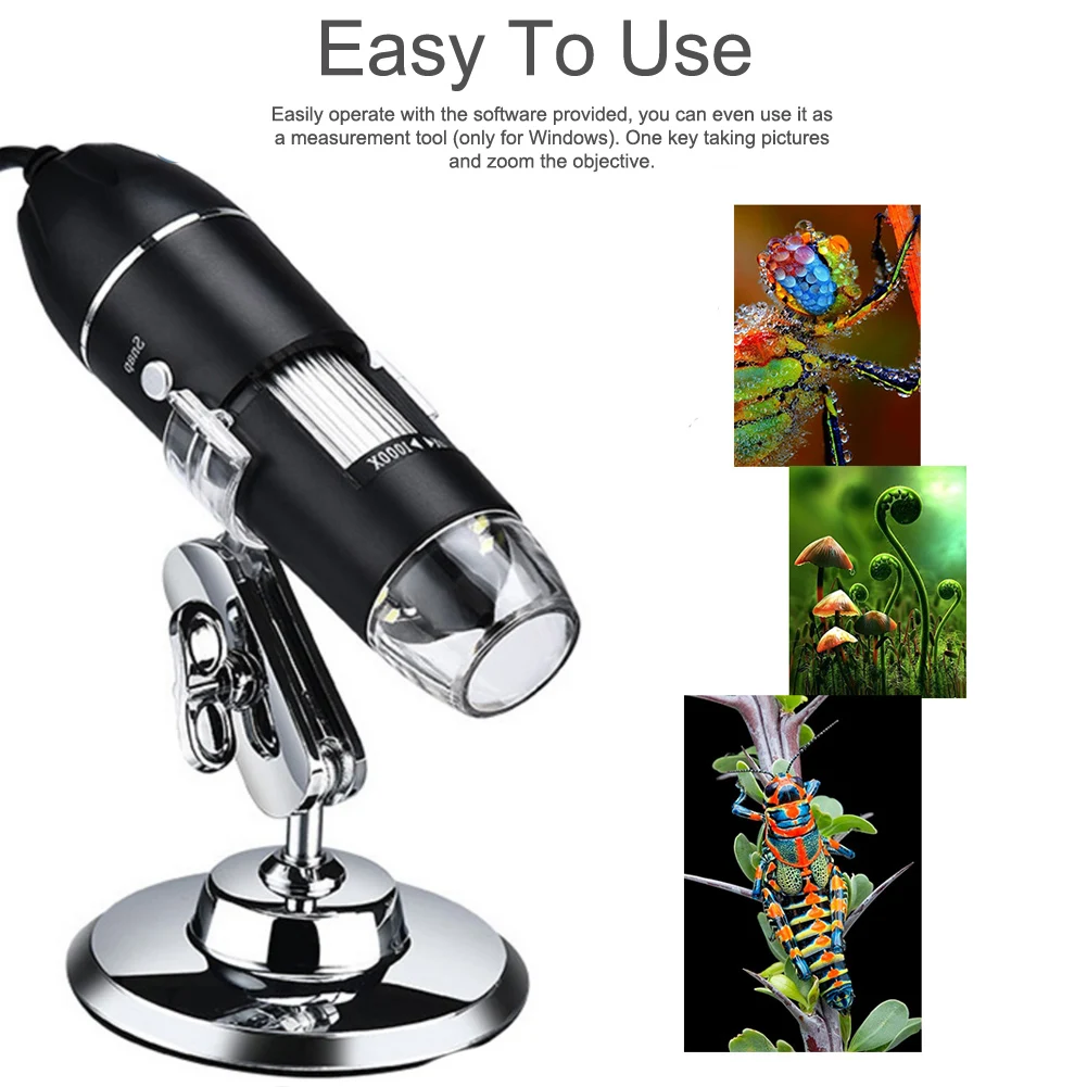 

3 In 1 Biological 8 LED 1600X Electronic HD With Stand Endoscope Camera For Android USB Digital Microscope Universal Portable