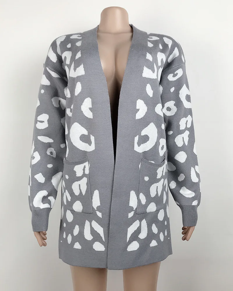 Серый Merry Pretty Leopard осенне-зимние женские повседневные вязаные кардиганы с длинным рукавом, вязаные женские свитера, пальто, модная женская верхняя одежда - Цвет: Серый