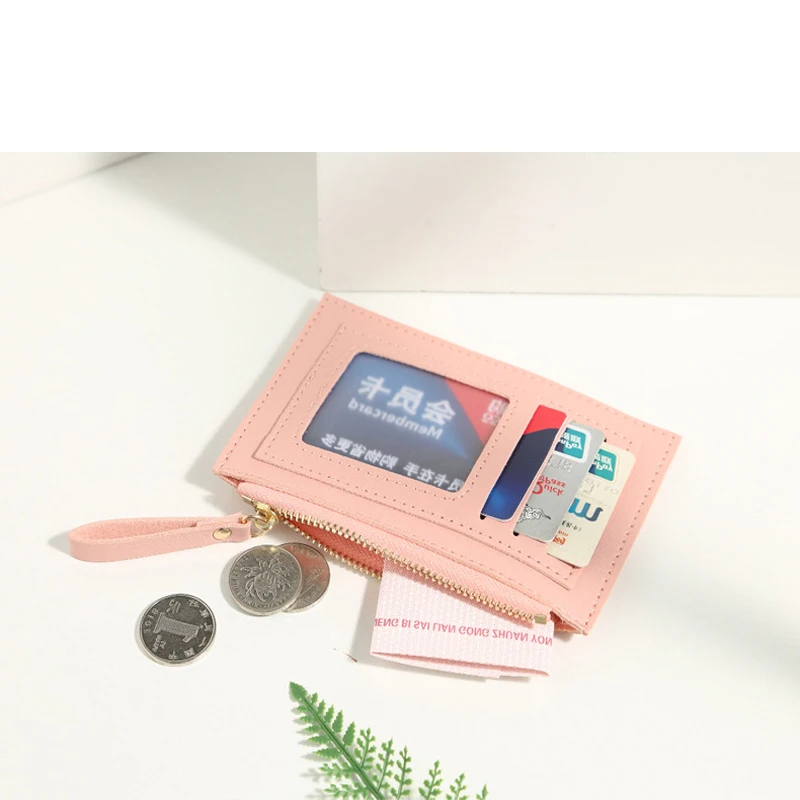 

Mini Women Leather Wallet Creative Credit Card Holder With Zipper Coin Purse & Photos Id Window