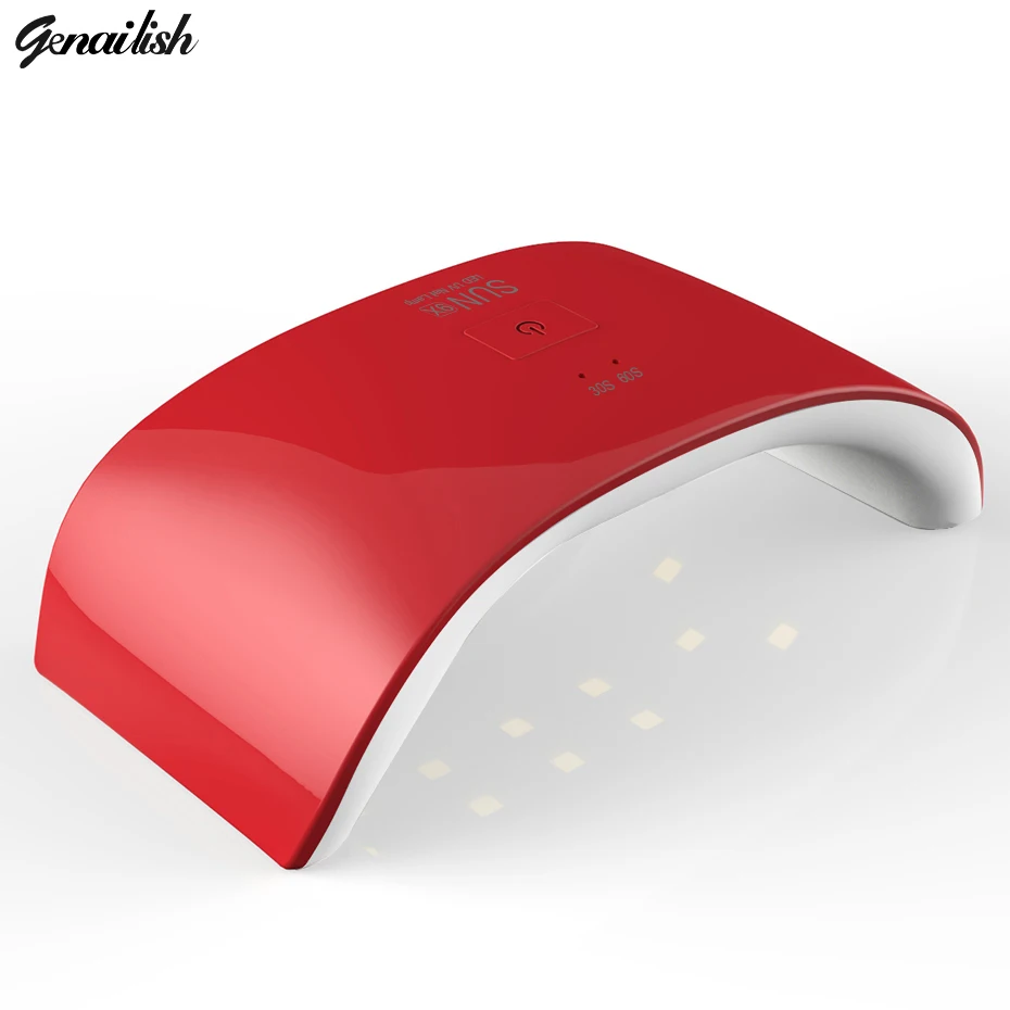 Genailish SUN9SE 24 Вт УФ-лампа, светодиодный светильник, Сушилка для ногтей, двойная мощность, лампы для ногтей, УФ-гели для ногтей, лак, USB зарядка, инструменты для дизайна ногтей - Цвет: SUN9X-RED