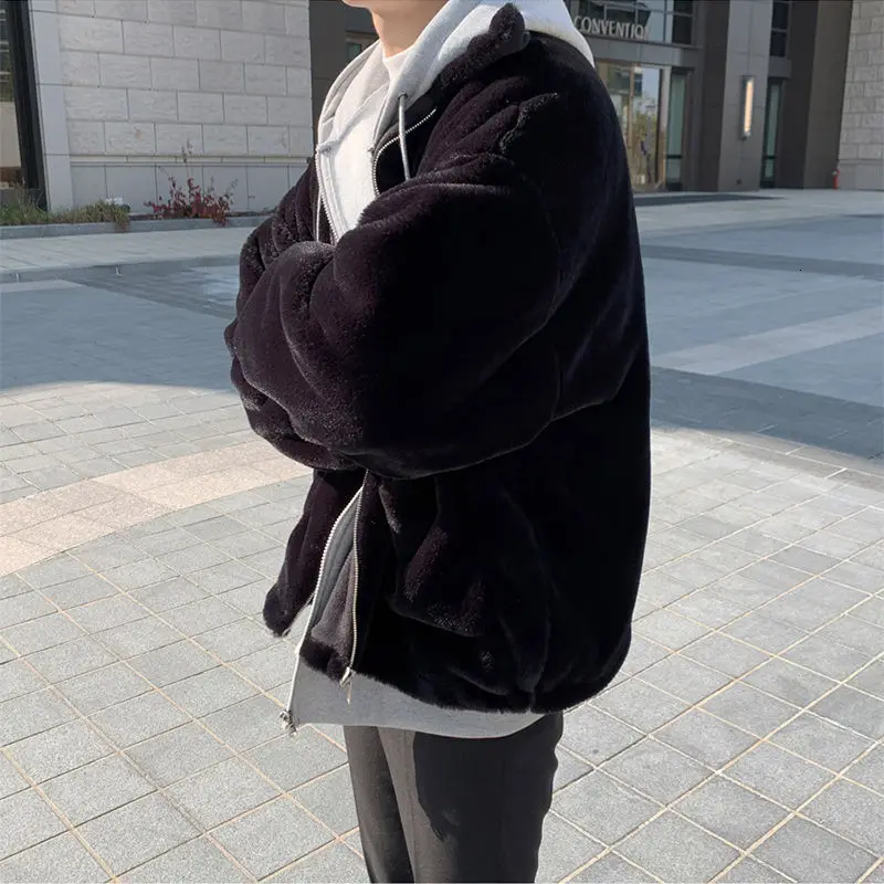 Winter Thick Plush Jacket Men's Warm Fashion Casual Black Coat Men Wild Loose Korean Short Coat Mens Clothes M-XL