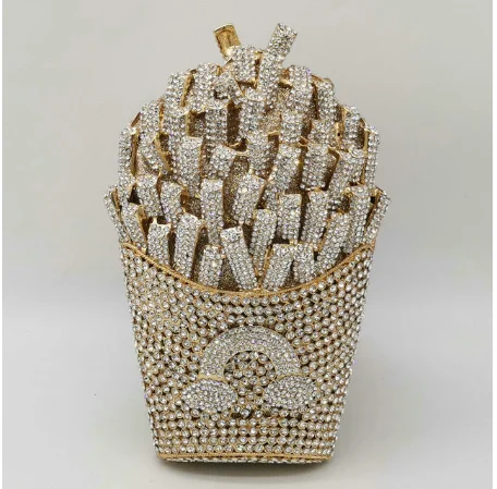 

XIYUAN Women Diamond French Fries Shape Crystal Clutches Lady Rhinestone Birthday Party Cokctail Prom Handbags Funny Evening Bag