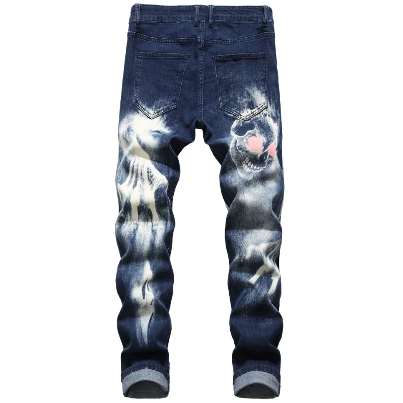 2021 Cool Design 3D Skull Print Punk Men Vintage Pencil Jeans Trousers Dark Streetwear Hip Hop Slim Women Denim Pants For Teens