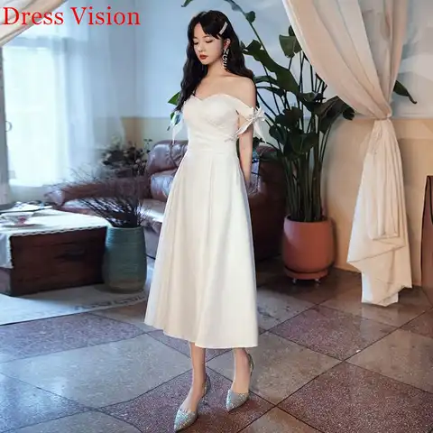 Satin Tea-length Wedding Dress платье Robe De Mariee Vestidos Robe De Soiree Formal Robe De Soiree Bride To Be suknia ślubna