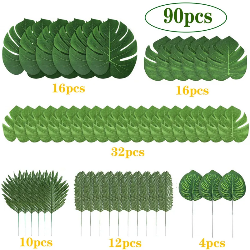 

90pcs/set Artificial Tropical Palm Leaves for Hawaiian Luau Theme Party Decorations Home Garden Decoration