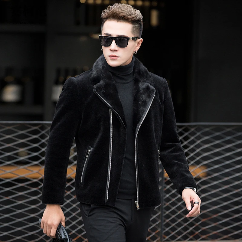 

2021 Winter New Men Real Fur Jackets Male Fashion Motorcycle Fur Jacket Leather Coats Men Loose Casual Outwear U21