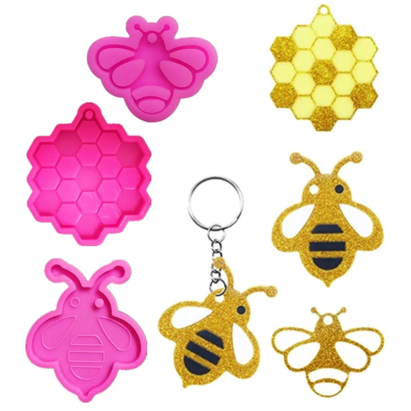 

Pink Shiny Bee/Honeycomb Keychain Silicone Mold for Valentine Love Gift Craft