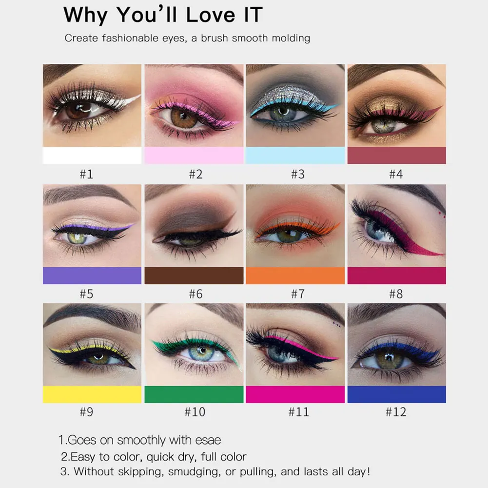 

Colorful Eyeliner Pencil Eyes Cosmetics Brown Liquid Eye Liner Pen Makeup Color Eyeliners Waterproof Felt-tip Eyliner 12 Colors