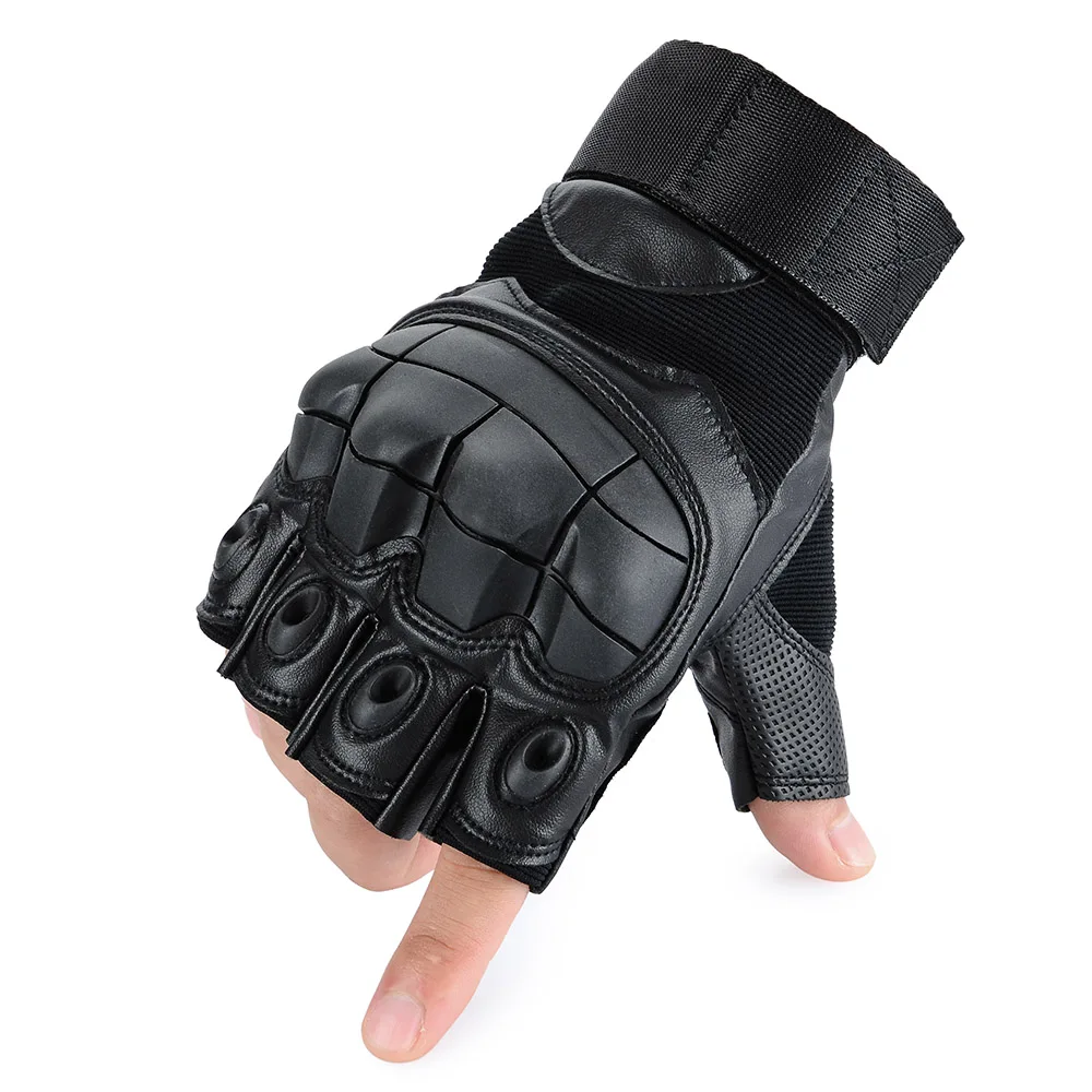Fingerless Black Кожаные перчатки для мотокросса с сенсорным экраном, тактические перчатки для мотокросса, Мотоциклетные Перчатки для мотоциклистов, гоночные жесткие перчатки для пальцев - Цвет: Fingerless Black
