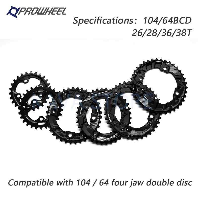 Buy PROWHEEL 104/64BCD MTB Bicycle Sprockets Double Chainwheel 26T 28T 36T 38T Chainring Mountain Bike Crankset Tooth Plate Parts on