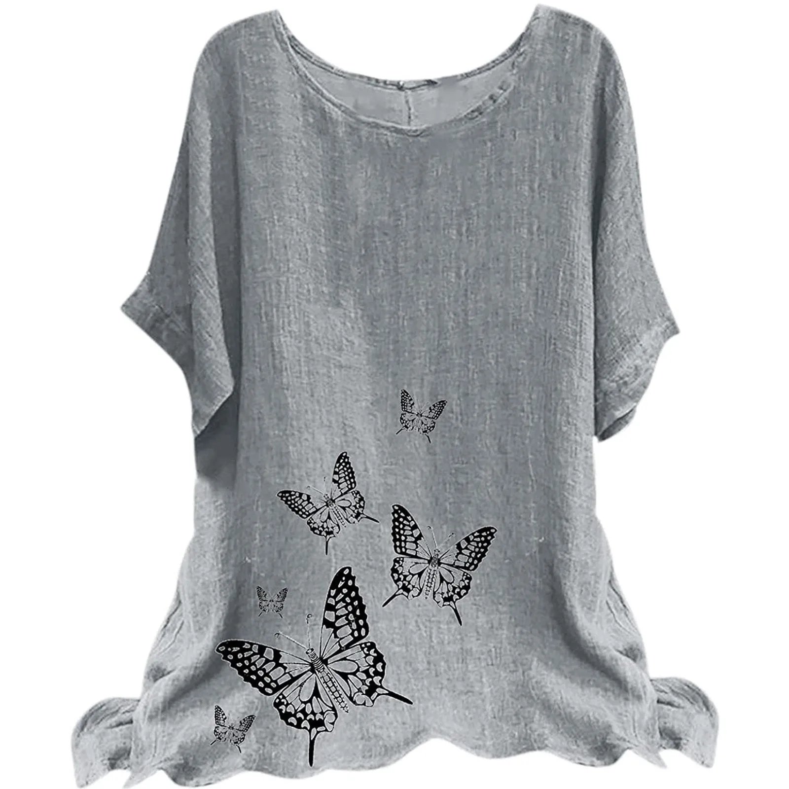 

Модная блузка с принтом бабочки, простые рубашки с круглым вырезом и коротким рукавом, свободная повседневная Уличная одежда с асимметричн...