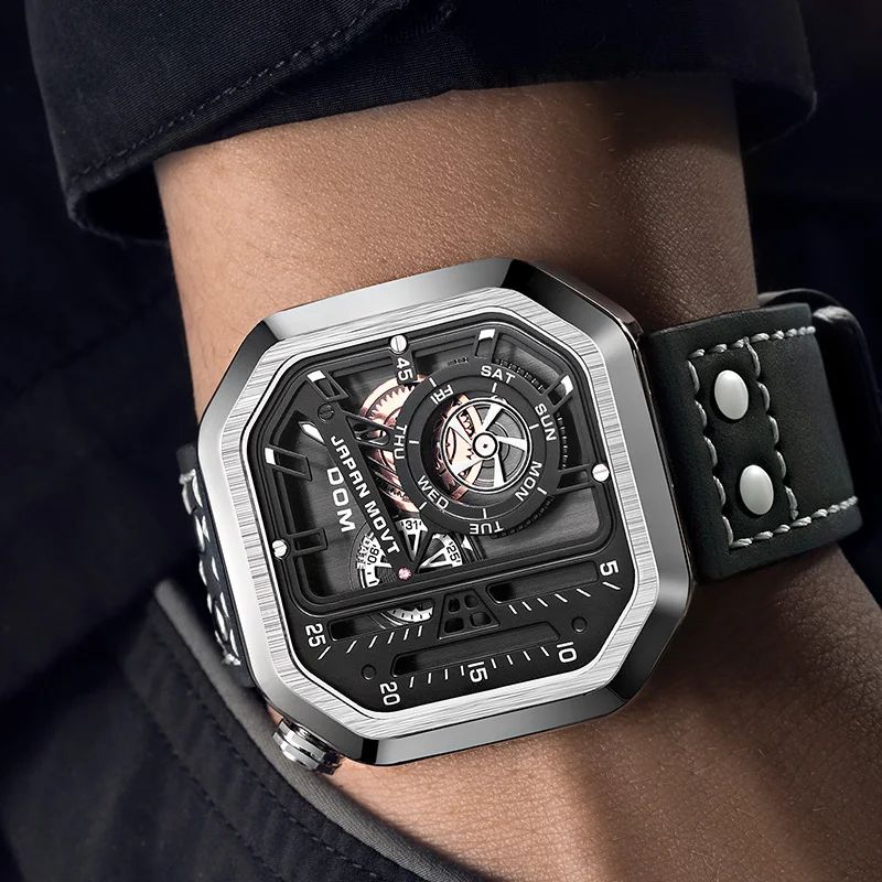 DOM мужские часы модные креативные хронограф кварцевые скелетоны панк ветер