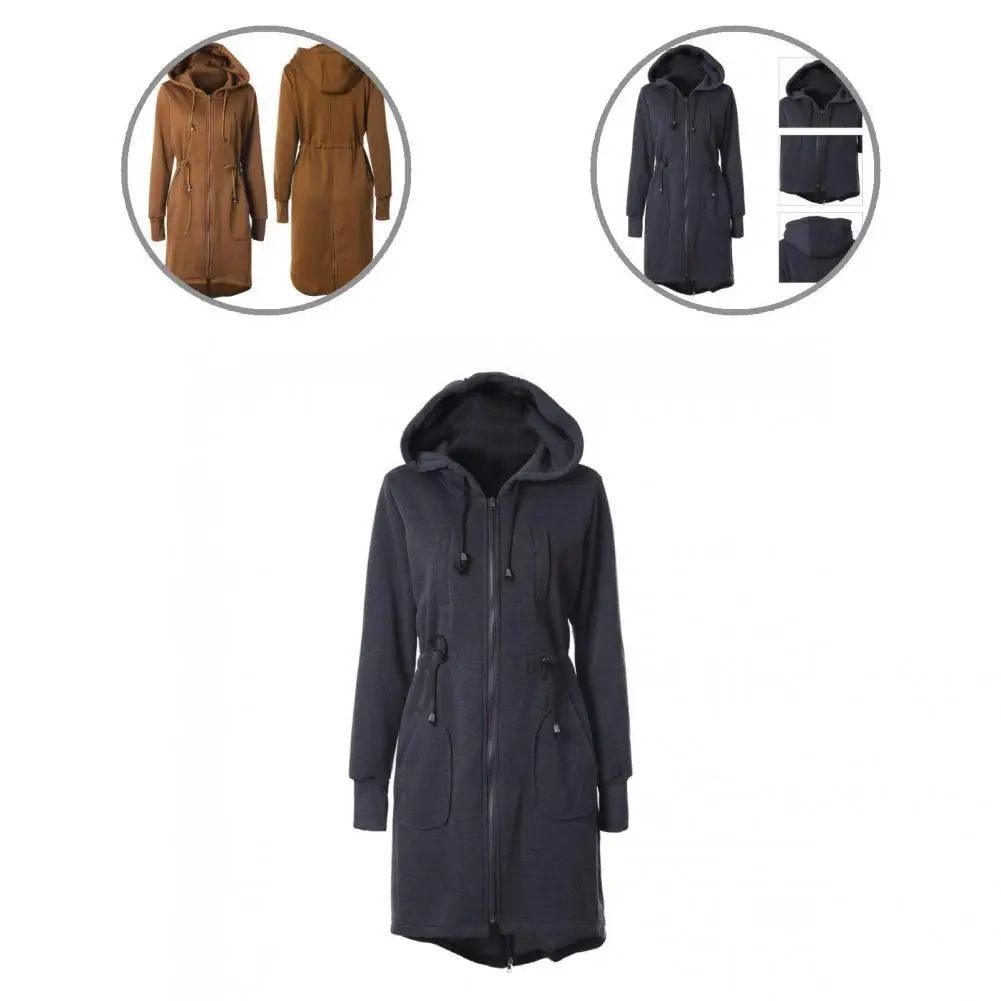 

2 Colors Stylish Long Hoodie Jacket Soft Women Hoodies Solid Color for Homewear