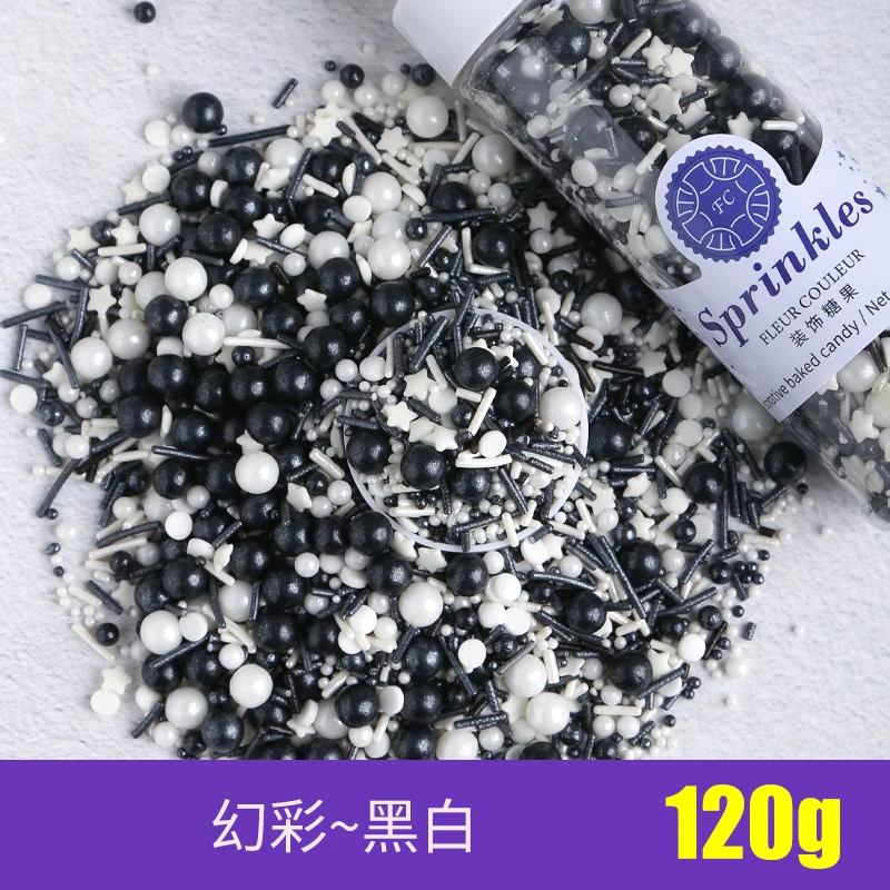 Black white 120g Съедобные жемчуг Цветной Сахар Бусины помадный кекс своими руками выпечки льда крем-Шоколад для декорирования вестибюлей конфеты Мармеладные декорирование выпечки - Цвет: Black white 120g