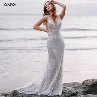 lorie sexy glitter beach mermaid wedding dresses sleeveless v neck open back shiny bridal gowns a line bodycon boho bride dress