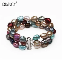 fashion dyeing baroque 3 rows natural freshwater multicolor pearl bracelets jewelry bangle for women wedding gift