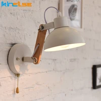 nodic sconce wooden wall light for home iron hallway coffe office adjustable arm light fixtures bedroom bedside led wall lamp