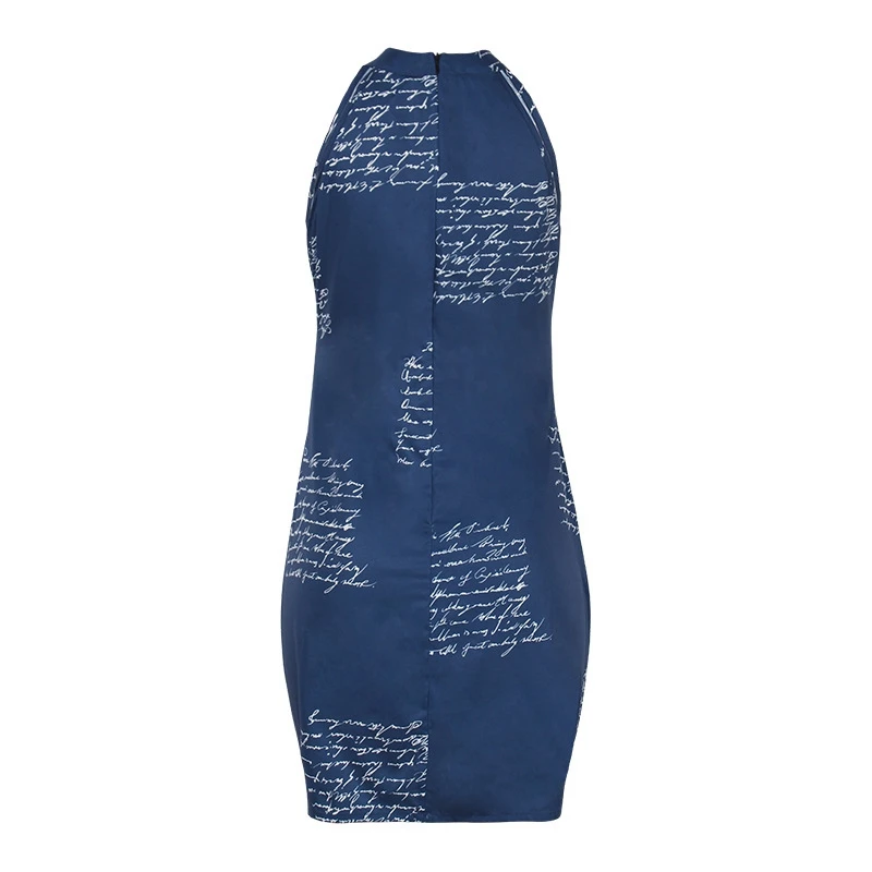 

Chic Letter Print Sexy Backless Halter Mini Dress 2021 Women's Summer Dress Elegant Off Shoulder Hollow Short Dress Streetwear