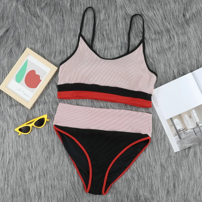

2021 New Swimsuit Women High Waist Bikini Patchwork Bathing Suit Push Up Swimwear Women 2 Pieces Sexy Bikini Set Beach Wear