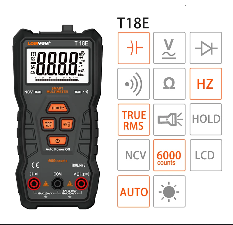 LOMVUM мультиметр True RMS 6000 отсчетов Высокоточный цифровой мультиметр NCV умный мультиметр Авто Диапазон AC/фонарик постоянного тока