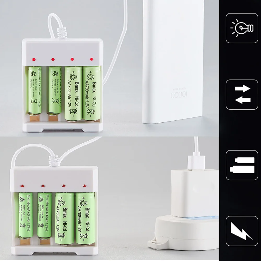 2020 4 слота Универсальное зарядное устройство USB адаптер для батарей AA / AAA