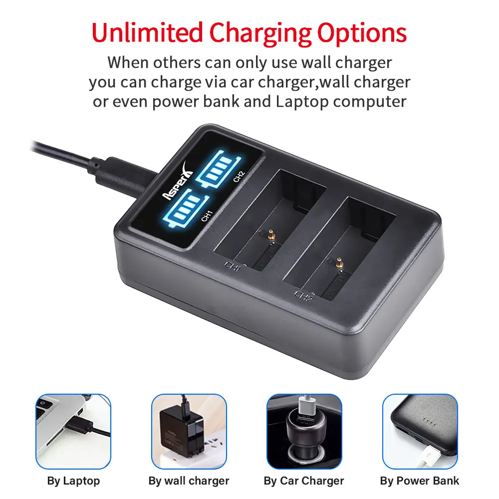 NP-W126 NP-W126S Battery with LED Charger for Fujifilm XT-20 X-T20 X-T3 X-T30 XT20 X-T2 XT3 X-T1 X-T10 X-T100 X-A1 NP W126 W126S