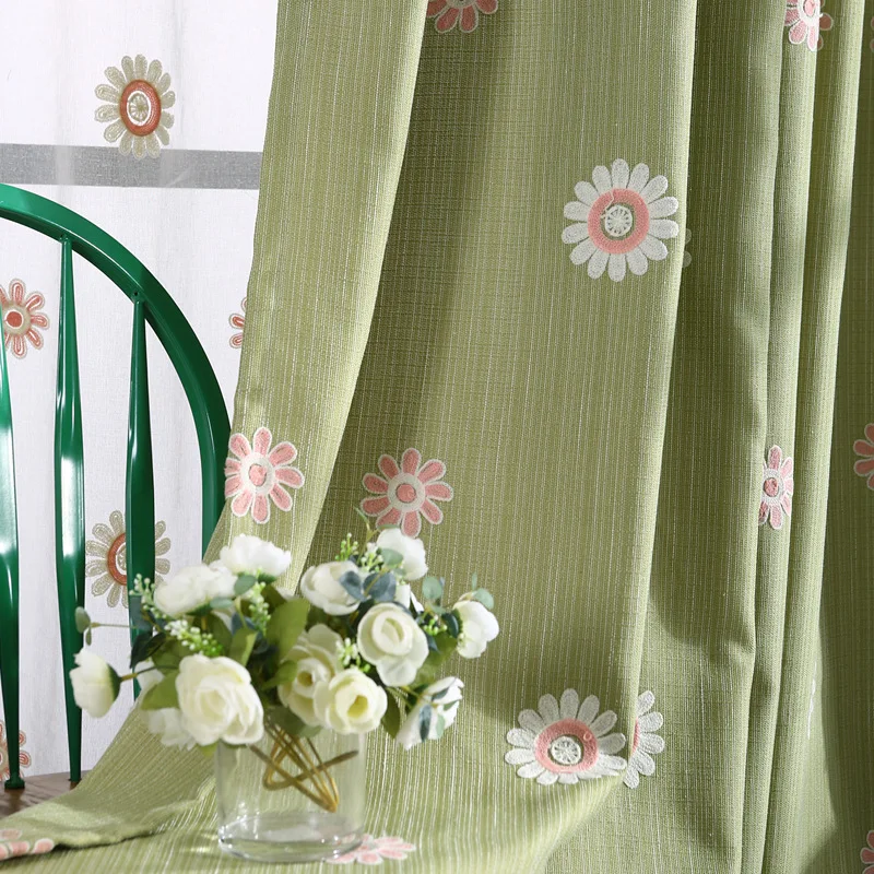 

European Style Curtains for Living Dining Room Bedroom Cotton and Linen Embroidery Semi-shading Curtains for Children's Bedroom