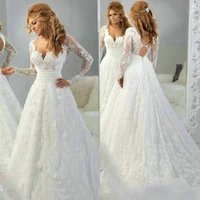 elegant a line long sleeve lace appliques sexy vestido de noiva bridal gown 2018 robe de mariee mother of the bride dresses