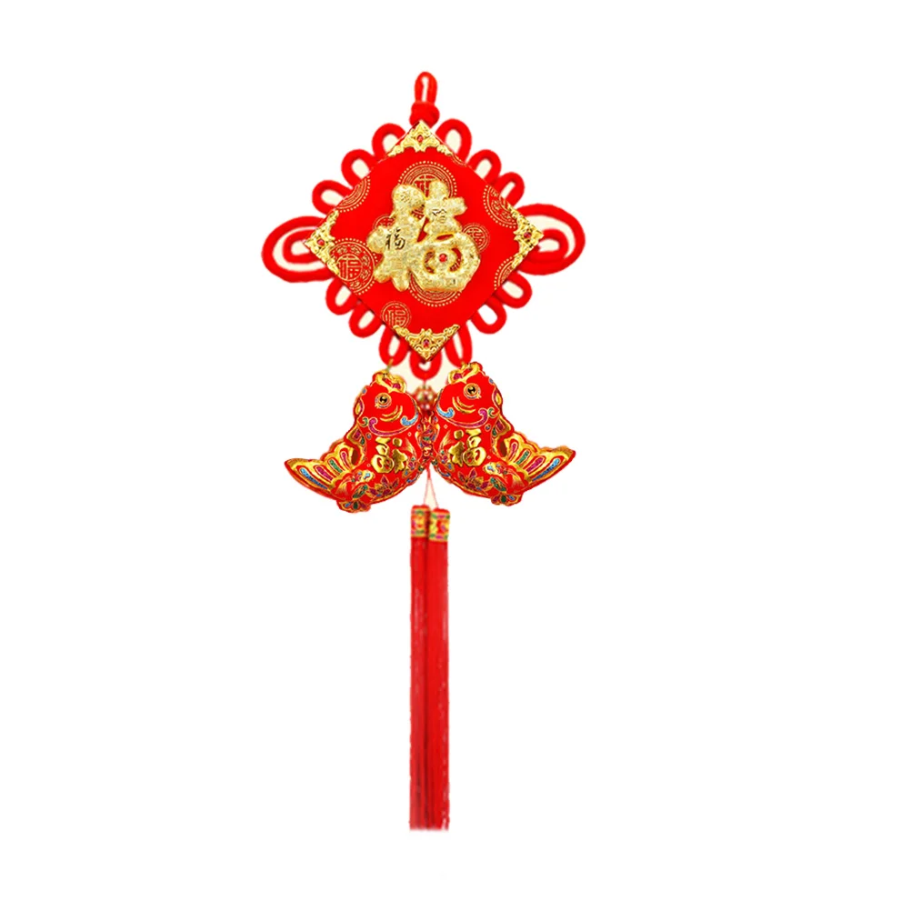 

1PC Fu Character Chinese Knot Pendants Flannelette Fu Character Fish Chinese Knot Fu Character Board Knot Fish Tassel Pendants