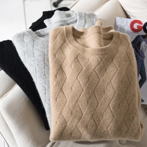 Мужской осенне-зимний кашемировый свитер, 100% Повседневный Свободный вязаный пуловер с круглым вырезом и длинными рукавами, мужской вязаный джемпер