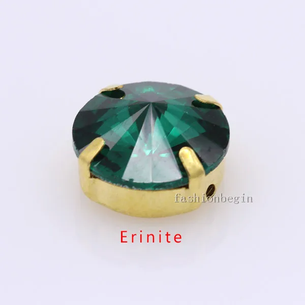 erinite Партиями по 6/8/10/12/14/16/18/25mm 24 цветов Круглый стакан Rivoli камень Пришить с украшением в виде кристаллов Стразы Золотой на кнопках в виде лапы для изготовления одежды - Цвет: erinite