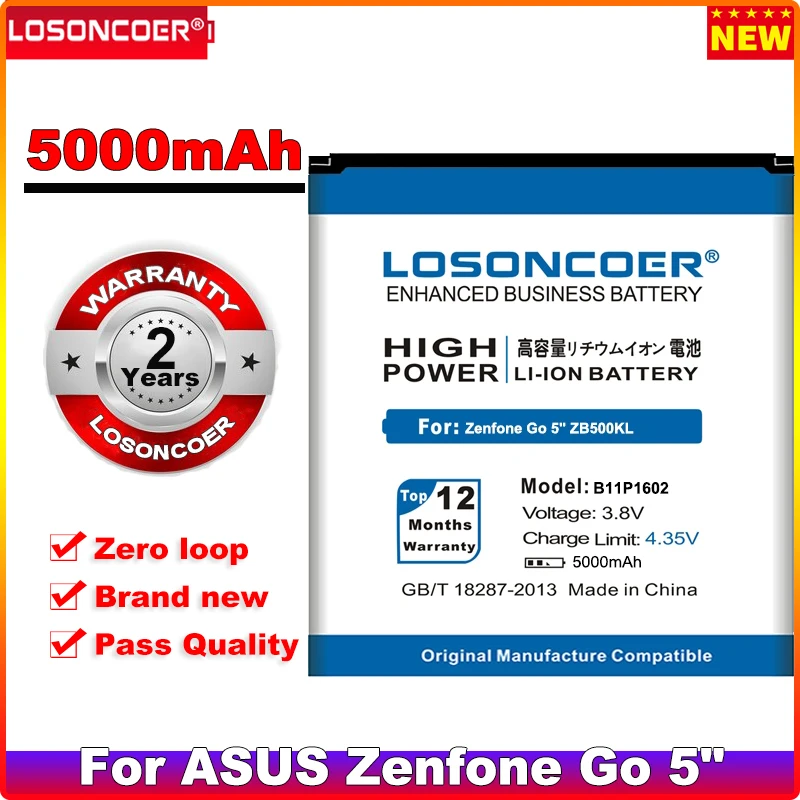 Аккумулятор LOSONCOER 5000 мАч B11P1602 для ASUS Zenfone Go 5 &quotZB500KL X00AD X00ADC X00ADA|Аккумуляторы