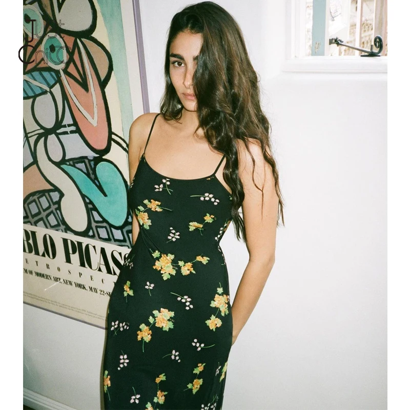 Justchicc летнее платье миди на бретельках с принтом Flo без рукавов вырезом лодочкой