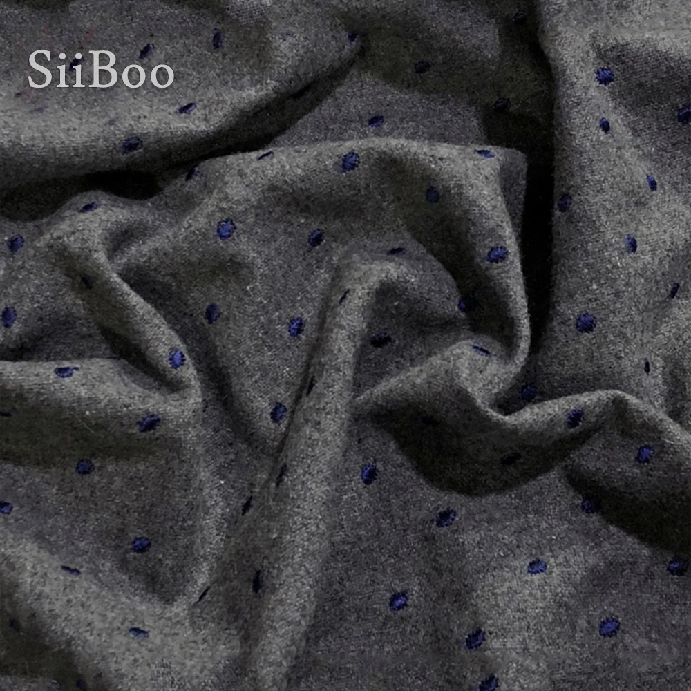 Шерстяная ткань с вышивкой в горошек серого цвета 80% шерсти для зимнего пальто