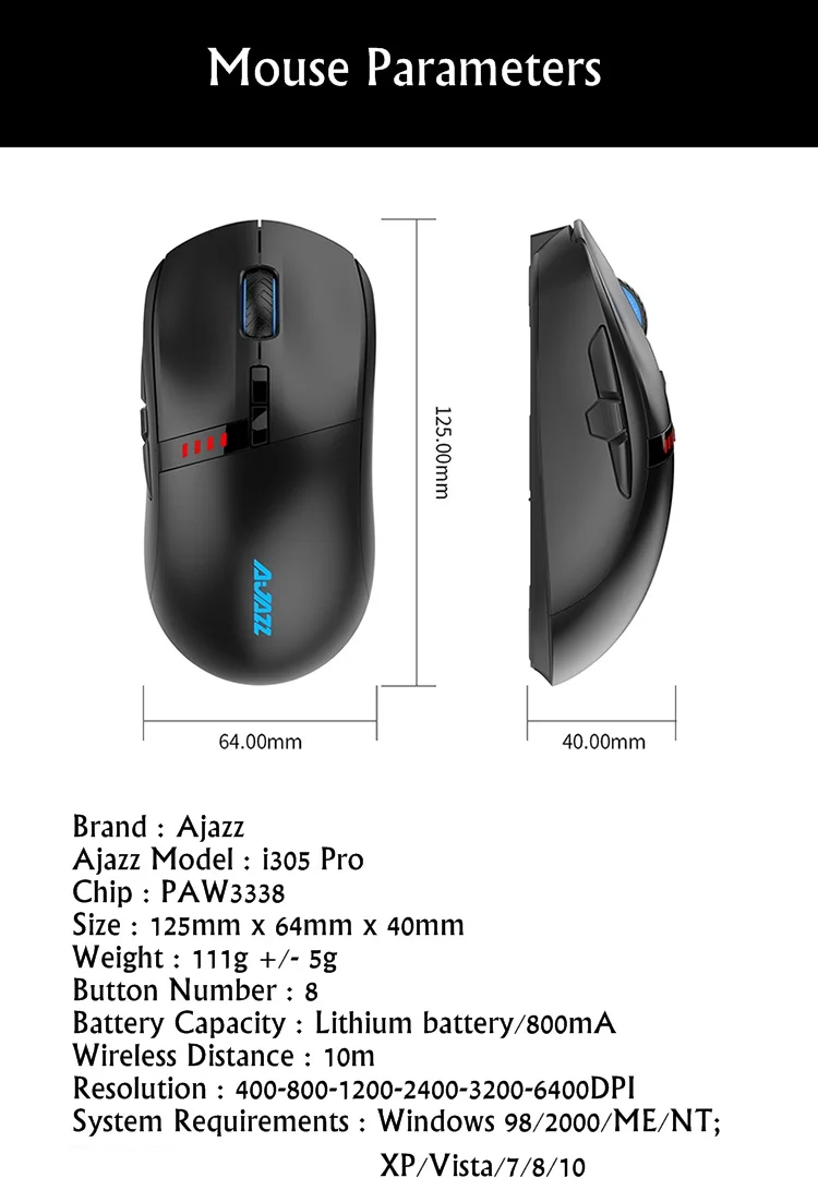 Все новые 16000 dpi Ajazz I305 Pro перезаряжаемая 2,4 ГГц/Проводная Двухрежимная esport Гейминг мышь ноутбук мышь для ПК макро-программа