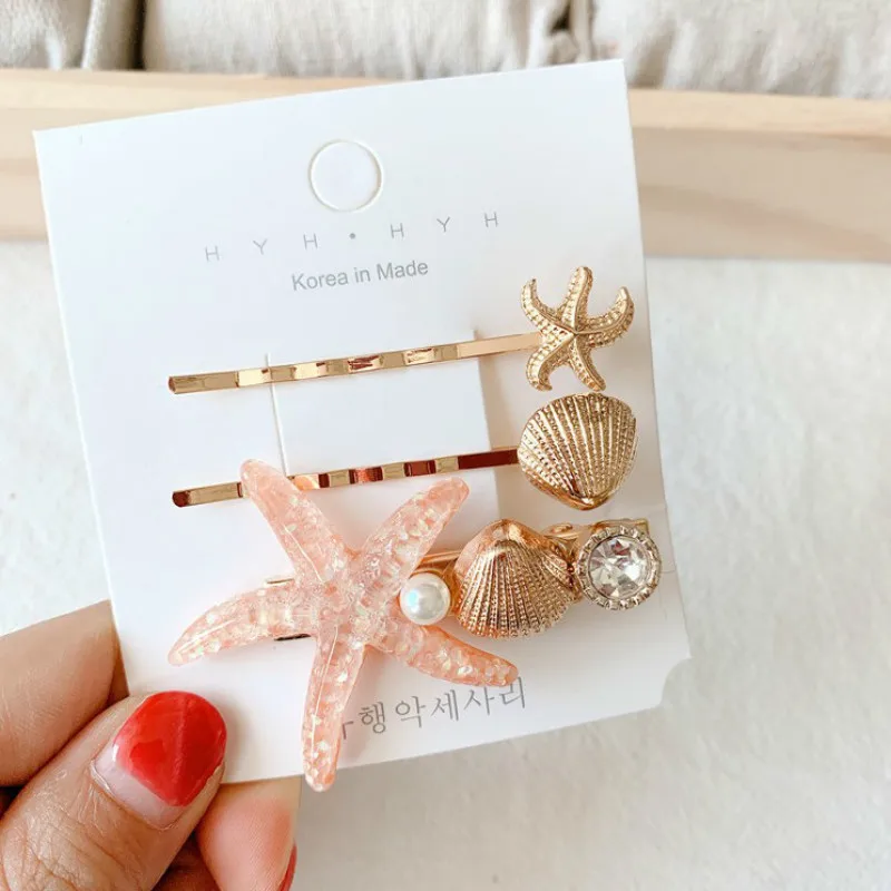 Акриловые зажимы для волос с морской звездой жемчужные металлические заколки