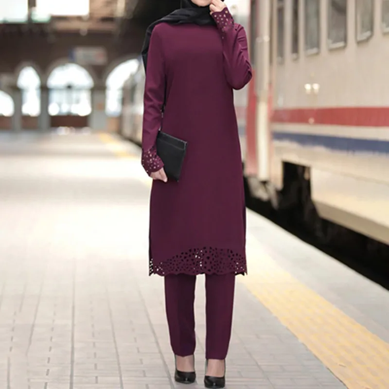 

Women Hijab Suit Black Pants Patterned Tunic Combination Islamic Muslim Clothing New Season Made In Turkey High Quality Crepe