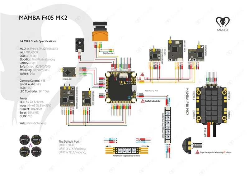 Diatone MAMBA F405 Mini MK2/F722/F722S Betaflight Полетный контроллер и F40 40A/F25 50A бесщеточный ESC для радиоуправляемого дрона запчасти